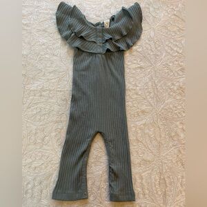 NWT Kate Quinn Ribbed Slate Bluish Gray Sleeveless Romper w/Ruffle Collar 12-18